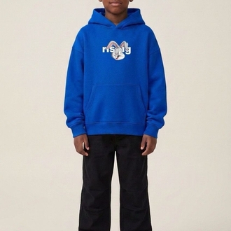 Çocuk Mavi Bugs Bunny Oversize Kapüşonlu Sweatshirt – Sırt Baskılı