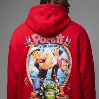 Popeye Oversize Unisex Kapüşonlu Sweatshirt – Kırmızı