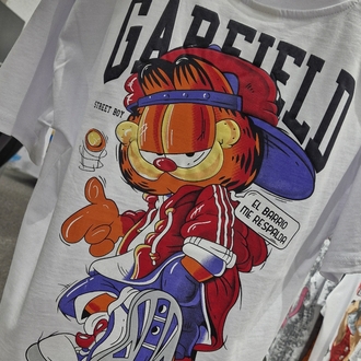 Çocuk Garfield Baskılı Tişört | Beyaz Street Style Oversize