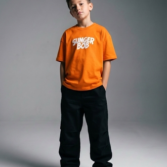 Çocuk  Sunger Bob Grafik Baskılı Oversize  Tişört – Turuncu Streetwear Model