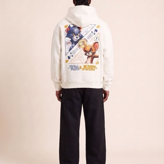 Tom & Jerry Oversize Unisex Kapüşonlu Sweatshirt – Beyaz