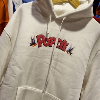 Popeye Oversize Unisex Kapüşonlu Sweatshirt – beyaz