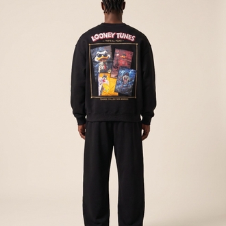 Looney Tunes Karakter Baskılı Oversize Sweatshirt – Siyah