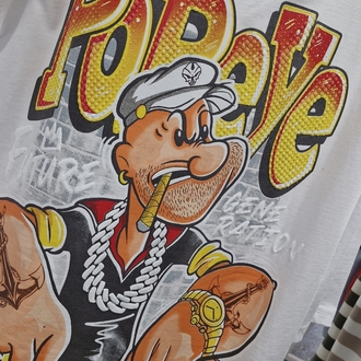 Popeye Poker Grafik Baskılı Oversize Beyaz Tişört