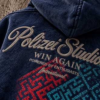 Oversize Vintage Yıkamalı Kapüşonlu Sweatshirt – Lacivert