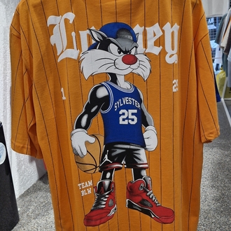 Sylvester Basketbol Oversize Tişört – Streetwear Baskılı Turuncu Unisex