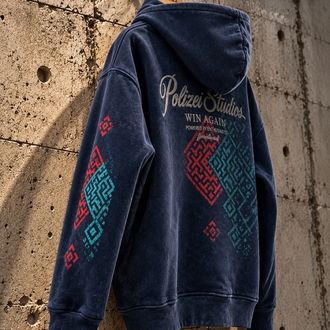 Oversize Vintage Yıkamalı Kapüşonlu Sweatshirt – Lacivert