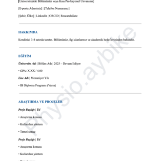 Akademik CV Şablonu 1 | Google Docs Düzenlenebilir