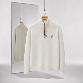 Moncler Kalın Örgülü Pamuk Yarım Fermuarlı Triko Kazak