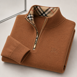 Burberry Selanik Örgülü Pamuk Yarım Fermuarlı Triko Kazak