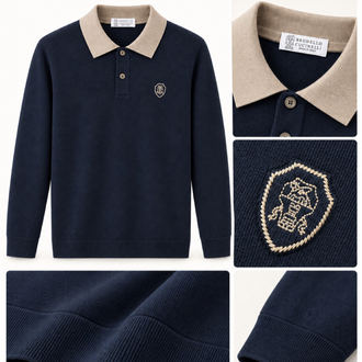 Brunello Cucinelli  rayon Polo Yaka Triko ( İthal ) Lacivert