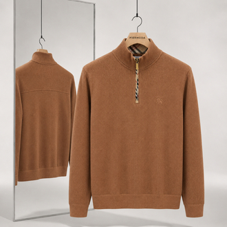 Burberry Selanik Örgülü Pamuk Yarım Fermuarlı Triko Kazak