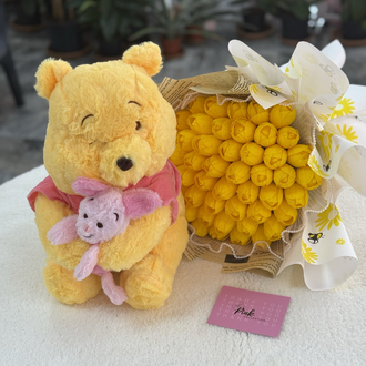 Winnie pooh lale buketi ikili set