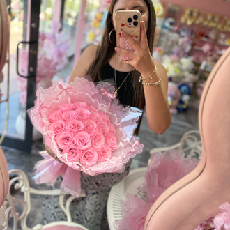 Pembe simli gül buketi