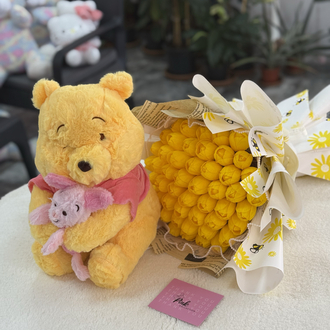 Winnie pooh lale buketi ikili set