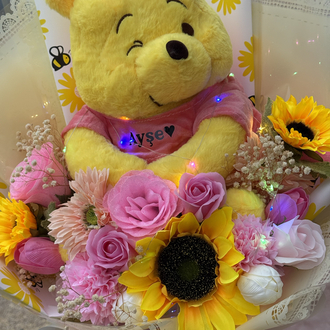 İsim baskılı winnie the pooh buketi özel tasarım led ışıklı 