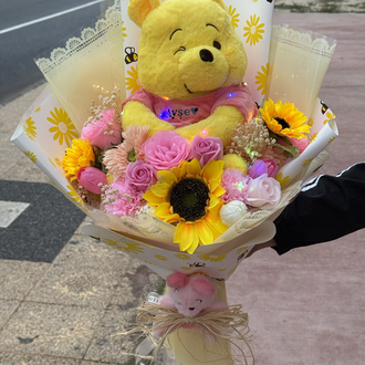 İsim baskılı winnie the pooh buketi özel tasarım led ışıklı 