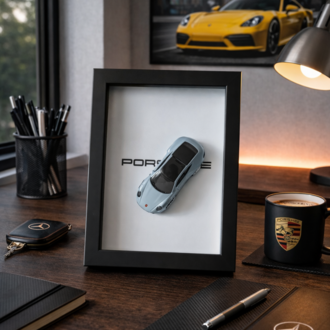 Porsche 911 Carrera T Temalı Ahşap Çerçeve Dekor – Masa & Ofis Aksesuarı