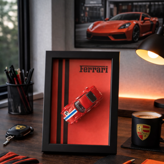 Ferrari Temalı Ahşap Çerçeve Dekor – Masa & Ofis Aksesuarı