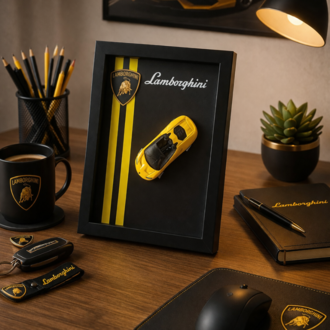 Lamborghini Temalı Ahşap Çerçeve Dekor – Masa & Ofis Aksesuarı
