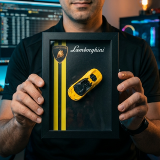Lamborghini Temalı Ahşap Çerçeve Dekor – Masa & Ofis Aksesuarı