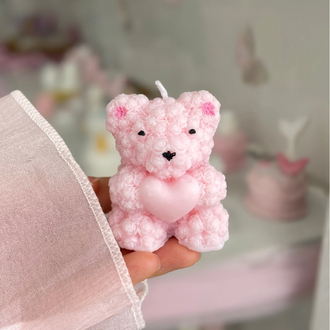 Minik Pembe Güllü Ayıcık Mum