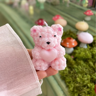 Minik Pembe Güllü Ayıcık Mum