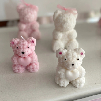 Minik Pembe Güllü Ayıcık Mum