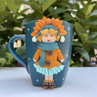Sunflower girl petrol mavi mug