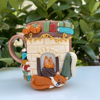 Fireplace with fox kahve mug