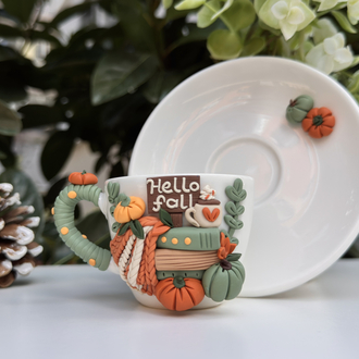 Hello fall kulp detaylı türk kahvesi fincanı
