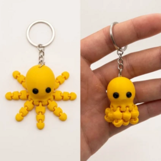 Hareketli Ahtapot Figürlü Anahtarlık - Esnek Eklemli Tasarım - Fidget Stress Oyuncak - Sarı