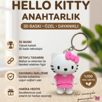 Hareketli Hello Kitty Figürlü Anahtarlık - 3D Baskı Çanta Süsü ve Aksesuar - Pembe