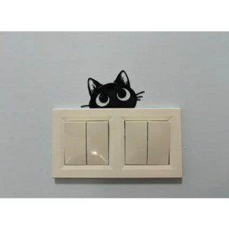 Kedi Dekoratif Duvar ve Priz Süsü - Siyah Minimalist Kedi Figürü - 6x4 cm