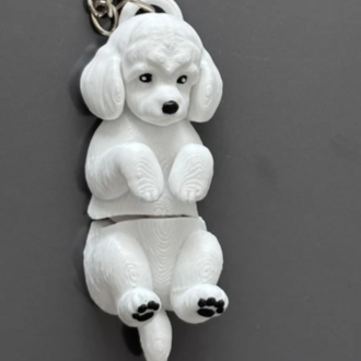 Hareketli Kaniş (Poodle) Köpek Figürlü Anahtarlık -Esnek Tasarım - Beyaz Çanta Süsü