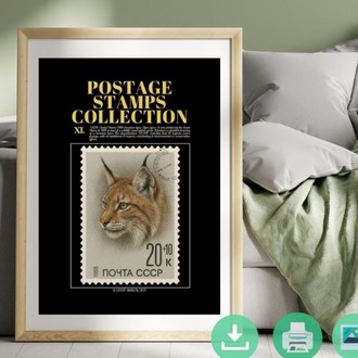 1988 USSR Eurasian Lynx Stamp Poster – Vintage Wildlife Postage Art – Digital Download