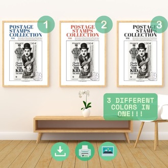 Charlie Chaplin Stamp Poster – The Kid 100th Anniversary – Vintage Style Printable Wall Art