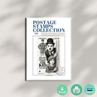 Charlie Chaplin Stamp Poster – The Kid 100th Anniversary – Vintage Style Printable Wall Art