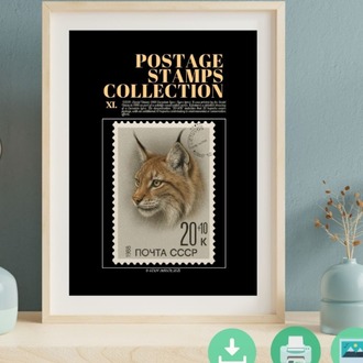1988 USSR Eurasian Lynx Stamp Poster – Vintage Wildlife Postage Art – Digital Download