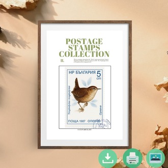 European Wren Stamp Print – Vintage Bulgaria 1987 Postage Stamp – Digital Download Wall Art