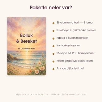 Bolluk & Bereket — 88 Olumlama Kartı | Yazdırılabilir PDF | Sulu Boya Afirmasyon Destesi 