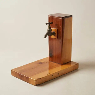 Vintage Musluklu Ahşap İçecek Dispenseri ve Masaüstü Şişe Standı