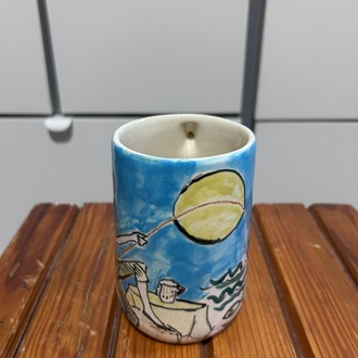 El Boyama Sanatçı Yapımı Seramik Kupa – Modern Çizim – Tek Parça – Vintage