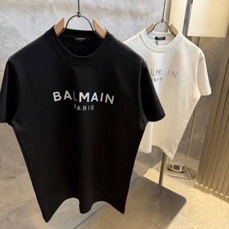Balmain Logo Baskılı Unisex Tişört (Siyah / Beyaz)