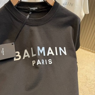 Balmain Logo Baskılı Unisex Tişört (Siyah / Beyaz)