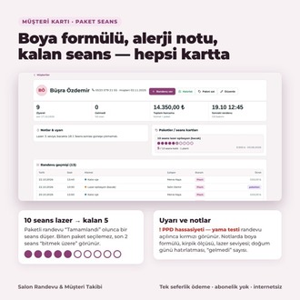 Kuaför & Güzellik Salonu Randevu Programı – Müşteri, Paket, Prim | Abonelik Yok