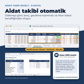 Apartman Yöneticisi Paketi 2026 – Aidat Takip Excel + 11 Hazır Belge (Word + PDF)