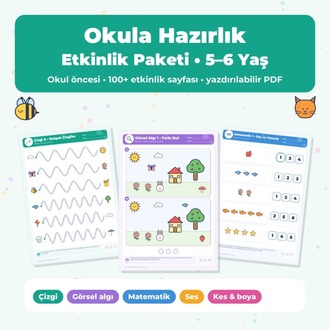 Okula Hazırlık Etkinlik Paketi 5–6 Yaş – Çizgi, Görsel Algı, Erken Matematik (125 s.)