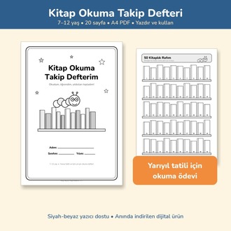 Çocuk Kitap Okuma Takip Defteri 7-12 Yaş | Yarıyıl Tatili Okuma Ödevi PDF