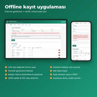 Gıda Hijyeni Kayıt Seti | Kafe Restoran 25 Form + Offline Uygulama